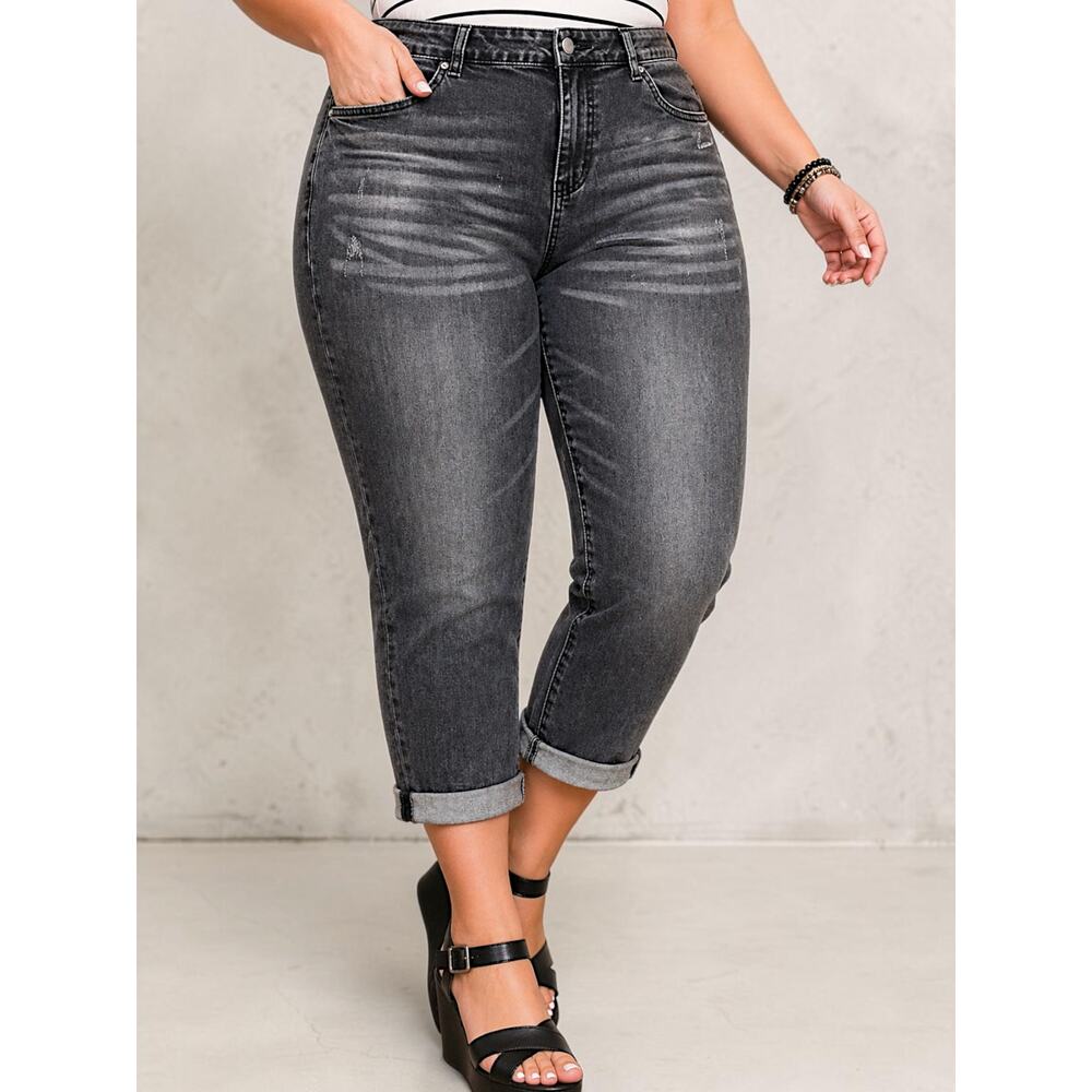 Flamingals Stretch Denim Jeans 4XL / 18-20 Gray Black Wash High Rise Plus Size